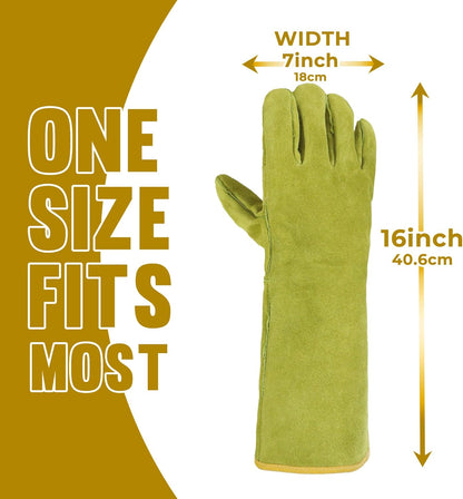 HANDLANDY Animal Handling Gloves, Bite Proof Cat Gloves, Ideal for Rose Pruning, Gardening, Falconry, Pet Grooming (Ginger yellow, 16 Inches)