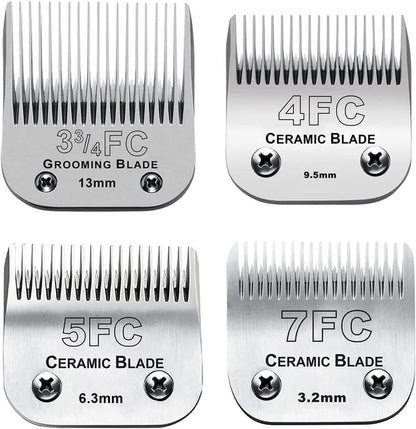 4pcs Dog Grooming Blades Compatible with Andis Dog Clippers,Detachable Ceramic Blade & Stainless Steel Blade (3FC+4FC+5FC+7FC)