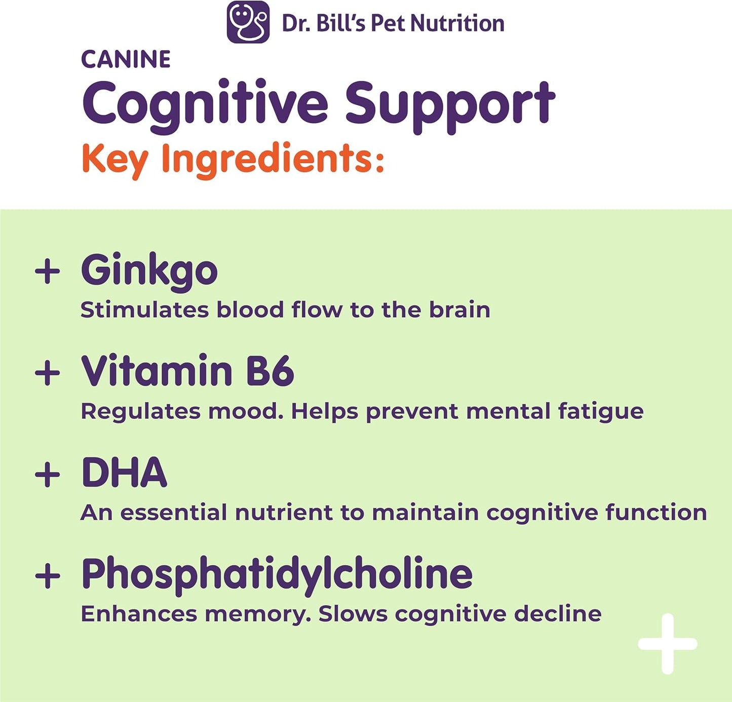 Dr. Bill’s Canine Cognitive Support | Memory Support Supplement Multivitamin for Dogs | Contains Gingko Biloba, L-Carnosine, Vitamin B-12, L-Glutamine, L-Tyrosine, and DHA for Adult and Senior Dog