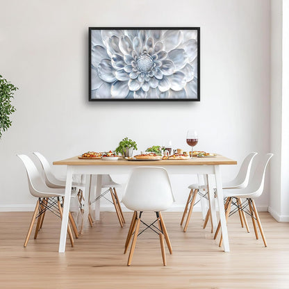Abstract Flower Large Wall Art White Silver Floral Pictures Wall Decor Neutral Canvas Print Painting Artwork for Bathroom Living Room Bedroom 36L" x 24W"