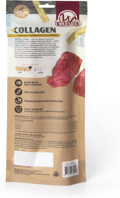 Wild Eats Venison Flavor Collagen Retriever Style Cheek Rolls 10" Dog Chews-3 Pack (Long Lasting Dog Chews Treats & Bones for Medium Dogs) Substitute for Pig Ears for Dogs