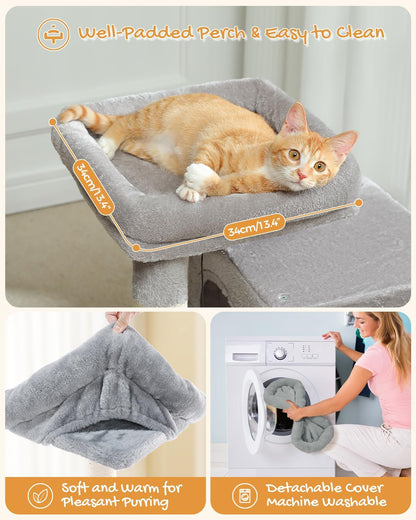 PAWZ Road Cat Tree, 30 Inches Cat Tower with Dual Condos for Indoor Cats, Plush Cat House with Padded Perch, Scratching Ramp and Posts and Replaceable Balls-Gray