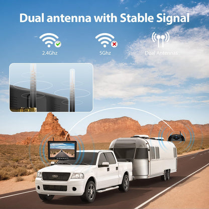 10.1" RV Backup Camera Wireless System Plug and Play, Pre-Wired for Furrion RV Trailer Camper, HD 1080P Quad Split Monitor with 2 Rear View & 2 Side View Cameras, IP69K Waterproof, BY504