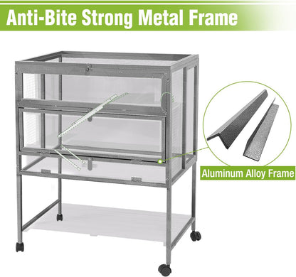 GUTINNEEN Guinea Pig Cage for Small Animals, Hamster Cage with Metal Iron Frame & Chew-Proof Aluminum Edges, 2-Story Small Animal Cage with Leak-Proof Tray, Hideout, and Storage Shelf, Black