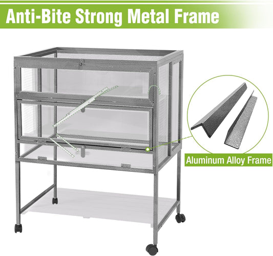 GUTINNEEN Guinea Pig Cage for Small Animals, Hamster Cage with Metal Iron Frame & Chew-Proof Aluminum Edges, 2-Story Small Animal Cage with Leak-Proof Tray, Hideout, and Storage Shelf, Black