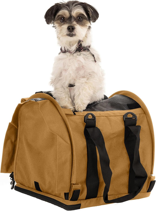 SturdiBag Pro 2.0 Pet Travel Carrier for Cats and Dogs | Soft Sided Pet Carrier Bag with Safety Clips and Seatbelt Straps for Airplane or Car Travel | Cube, Earthy Tan - Pawvie