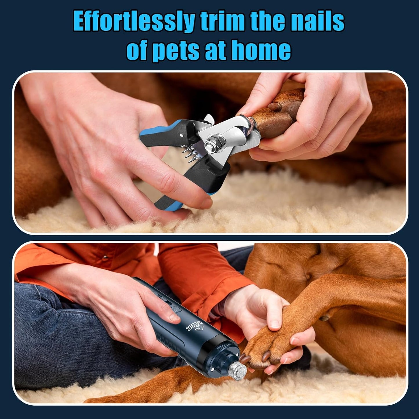 VIWIK Dog Nail Grinder, Dog Nail Trimmers with LED Lights, Pet Nail Clippers Kit for Large Medium Small Dogs & Cats, 2-Speed Quiet Electric USB Rechargeable Pet Paws Grooming Tool Blue