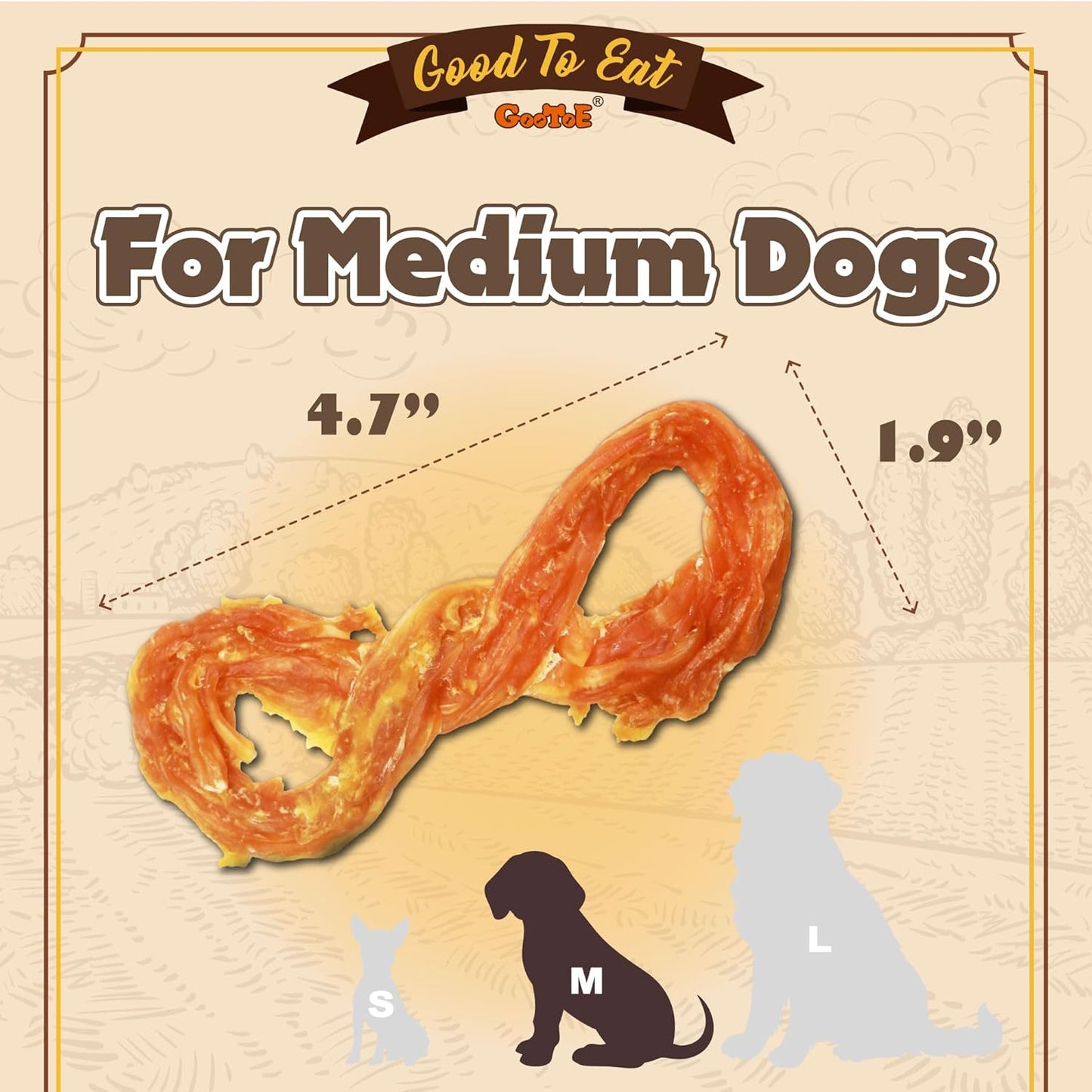 Gootoe Turkey Tendons for Dogs –All-Natural, Hypoallergenic Dog Treats, Rawhide Alternative, Long Lasting Puppy Chews, Healthy Dog Treats for Medium Breeds, Rope (M), 3 Count Pack