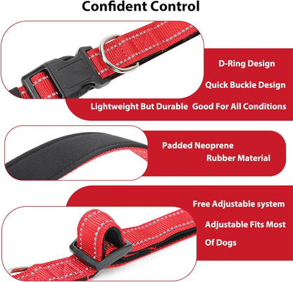 Reflective Dog Collar Padded with Soft Neoprene Breathable Quick Release Basic Dog Collars for Puppy Small Dogs Red Girl Boy