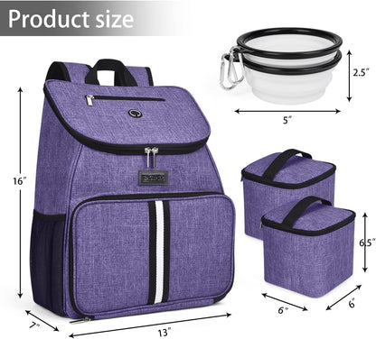 BAGLHER丨Dog Travel Bag, Airline Approved Pet Supplies Backpack, Dog Travel Backpack Accessories Set with 2 Silicone Collapsible Bowls and 2 Food Baskets. Purple - Pawvie