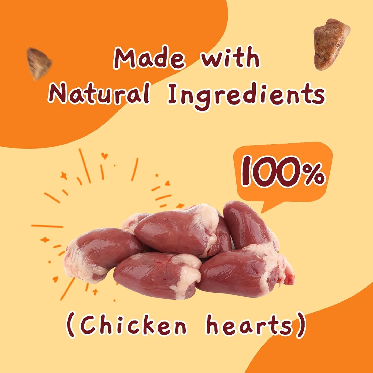 Jungle Calling Freeze Dried Cat & Dog Treats, Freeze Dried Chicken Hearts for Cats & Dogs, High Protein Single Ingredient Chicken Heart Treats, Grain Free Pet Training Treats (Chicken Hearts, 2.3 oz)