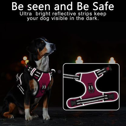 Timos Dog Harness, 3 Snap Buckles No-Pull Soft Padded Dog Vest with 2 Metal Leash Clips, Adjustable Reflective No Choke Pet Harness with Easy Control Handle for Extra Large Dogs,Rosy,L