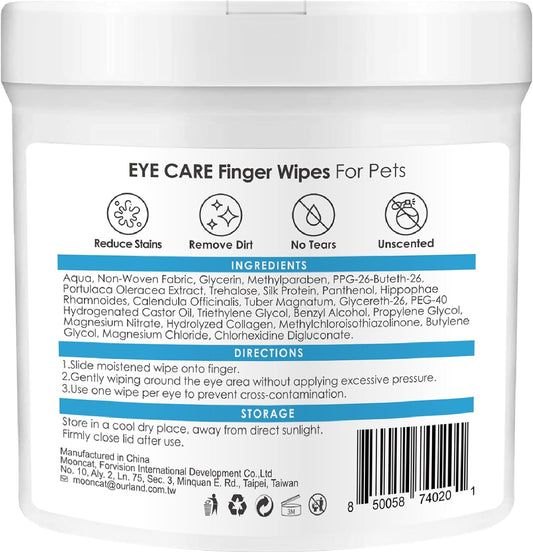 Mooncat Pet Eye Wipes for Dogs & Cats - Gentle Finger Cot Design for Easy Cleaning Tear Stains & Goop Cleaning - 40counts