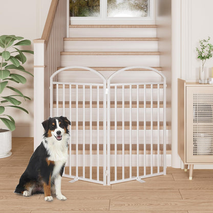 2 Panles Full Matel Freestanding Dog Gates with Door, 48"Extra Wide 36"Tall Free Standing Dog Pet Gate for Indoor & Outdoor. Foldable Pet Fences for Doorways, House, Stairs, Porch, Deck, Yard