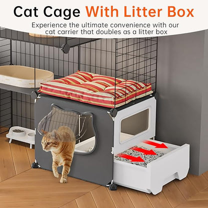Oneluck Cat Cage with Litter Box,4-Tier DIY Enclosures Large Playpen Detachable Metal Wire Kennel Indoor Crate Large Exercise Place Ideal for 1-2 Cats (35" L x 28" W x 55" H)