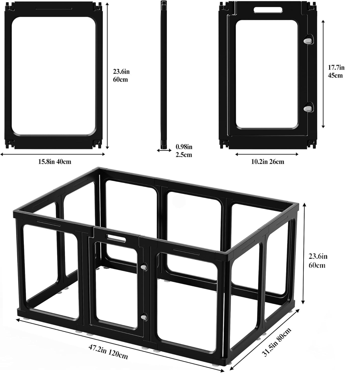 Clear Acrylic Dog Playpen with Door, for Puppy Cat Rabbit Transparent Pet Pen, Black Dog Playpen Indoor, Dog Fence, Easy Assemble & Cleaning Dog Pen for Small & Medium Dogs (23.6“ Height, 10PCS)