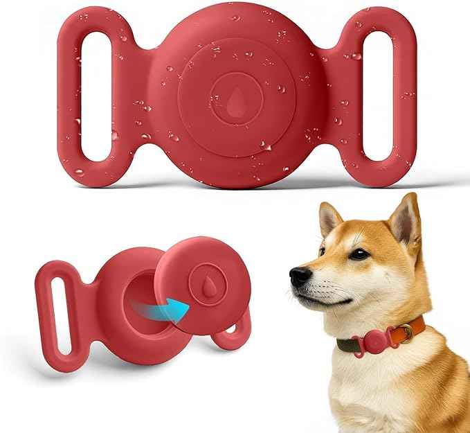 Dog Safety Pendant, Collar Holder for AirTag 2nd & 1st Gen, Pet Tracker Accessory for Dog GPS Tracking, Durable Silicone, Waterproof & Shock-Resistant, Anti-Scratch Anti-Loss (Red, Medium)
