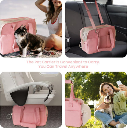 Dog Purse Carrier for Small Dogs, Soft Soft Sided Folding Dog Carriers for Small Dogs Medium Cats Puppies up to 15 Lbs, Washable Breathable Puppy Carrier for Outdoor Travel (Large Pink)