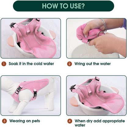 Kuoser Dog Cooling Vest for Large Dogs, Lightweight Doggie Cooler Jacket Breathable Mesh Pet Cooling Shirts Reflective Puppy Cool Harness for Beach, Hiking, Walking Pink XL