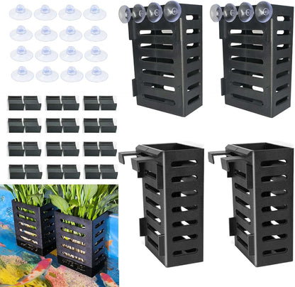 4 PCS Hanging Aquarium Planter Cups, Aquatic Plants Holder, Aquarium Planter Cup, Aquarium Decorations Plants Pot and Fish Tank Plants Pot for Live Aquarium Decor (Black-4 PCS)