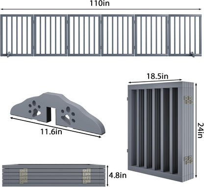 Dog Gate for Stairs 37-110" Wide, Fully Assembled Foldable Dog Gates for Doorways House, Freestanding Pet Gates for Dogs, Doogie Puppy Fence Gate
