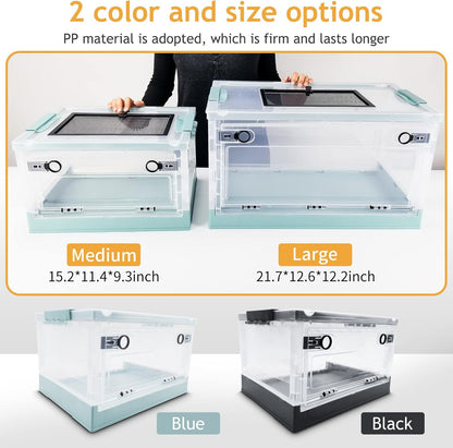 Foldable Reptile Terrariums Kits with Plant, Feeding Bowl, Carpet, Easy to Carry, Easy to Move with Wheels, Heat-Resistant Material, Suitable for Lizard Tortoise Leopard Gecko (Black)