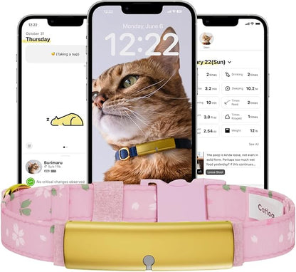 Health Tracker for Cats - Smart Cat Collar with Safety Breakaway Buckle for Indoor Cats, Wellness Alerts, Real-time Monitoring (Kimono (Sakura),XXL)