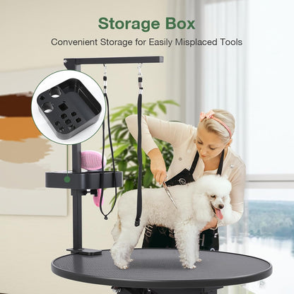Electric Hydraulic Lift Pet Dog Grooming Table, 24Inch 360° Rotating Grooming Desktop for Small Dogs, with Overhead Arm, Wireless Remote, Tool Organizer, Black