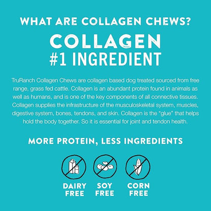 TRURANCH Collagen Rolls - 6" Collagen Rolls for Dogs - Long Lasting Healthy Joint Support Dog Treat - Rawhide Alternative - Skin & Coat Health - Made with Real Peanut Butter, 1 Bag, 4 Count