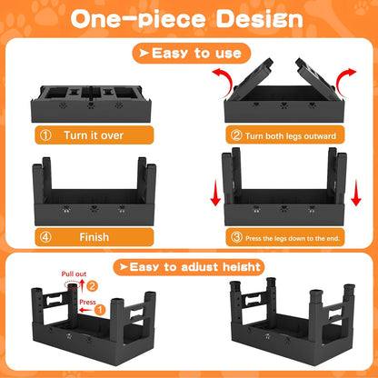 Elevated Dog Bowls with 2 Stainless Steel Bowls, Raised Dog Food Bowl Stand 5 Height Adjustable (3.1", 9", 10", 11", 12") Non-Slip Feeder Station Set for Medium and Large Dogs - Black