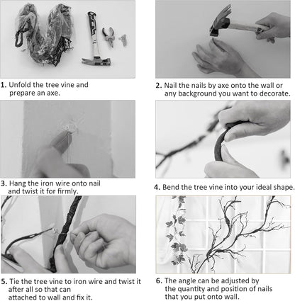 98in Bendable Wall Hanging Artificial Cherry Blossom Tree Vines Fake Reptile Plants Branches Twigs Trunk Garland for 3D Outdoor Bedroom Garden Home Background Halloween X'Mas Decoration