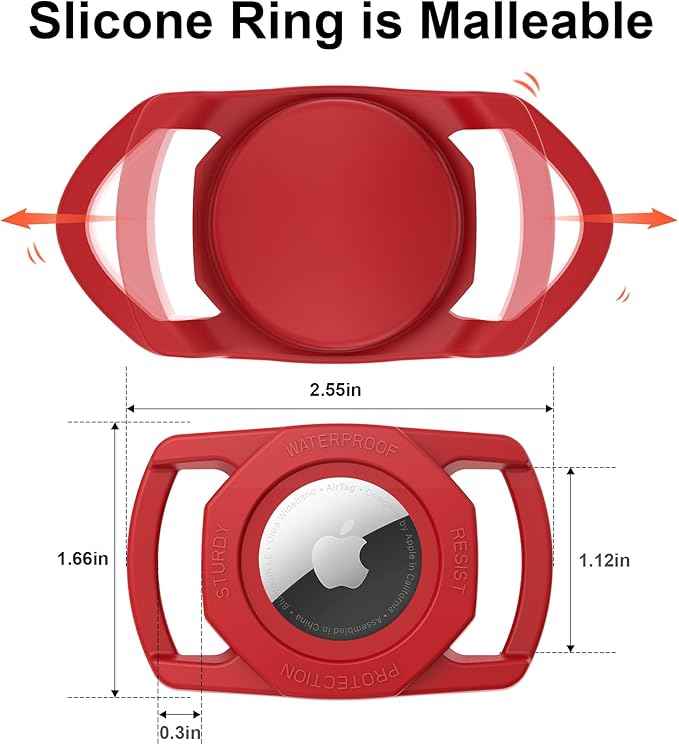 SANKALA Waterproof Airtag Case for Dog Collar, [1 Pack] Airtag Dog Collar Holder, TPU & Silicone Full Body Covered Anti-Lost Apple Air Tag Holder Protective Airtag Case for Pet Collar, Red