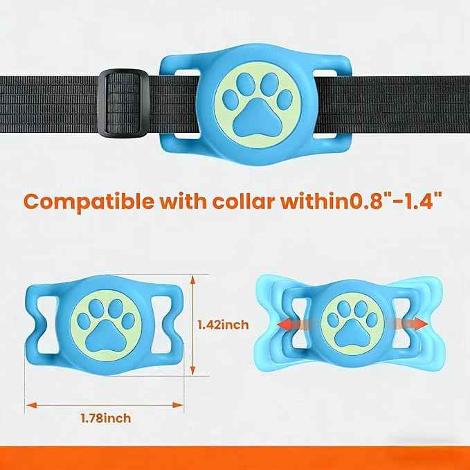 Waterproof Airtag Holder for Dog Collar,Stretchy Silicone|Full Body Covered|AirTag Holder Glow in the Dark, (Blue-Luminous)