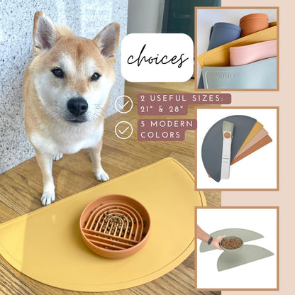 Waterproof Silicone Pet Food Mat - Non-Slip Spill-Proof Feeding Mats for Floors, Raised Edge Design Easy-to-Clean Rubber Mat for Dog & Cat Bowls, 28" Across x 14" Deep, Large-Terracotta