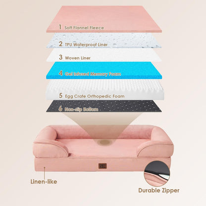 EHEYCIGA Orthopedic Dog Beds for Extra Large Dogs, Waterproof Memory Foam XXL Dog Bed with Sides, Non-Slip Bottom and Egg-Crate Foam Big Pet Couch Bed with Washable Removable Cover, Dusty Pink