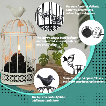 Vintage Decorative Bird Cage，Metal White Bird Cage Decor for Candelabros para Centros De Mesa & Lanterns Decorative Indoor Suitable Wedding Party, Dining Table，Fireplace Metal Lantern&Bird Cage Decor