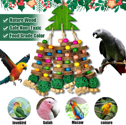 Parrot Toys, Large Bird Parrot Chewing Toys for Medium-Sized Macaws, Natural Wooden Blocks Christmas Tree Shape, African Grey Parrots, Amazon Parrots, Medium-Sized Bird cage Toys