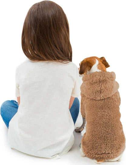 Fuzzy Dog Hoodie Dog Sweaters for Small Dogs Soft Double-Sided Plush Fleece Pet Sweater Pet Clothes Coats Hoodie Sherpa Hooded Sweatshirt(Coffee-XS)