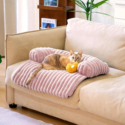 FUNNY FUZZY Pet Couch Cover for Sofa, Calming Dog Bed for Couch, Fluffy Plush Cat Bed Mat for Furniture Protector for Small Dogs and Kitten, 27×24 in, Pink