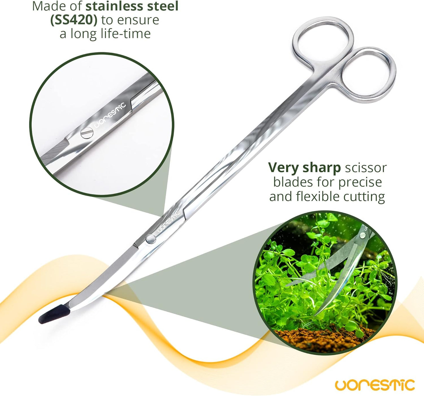 2PCS 15" Curved Aquarium Tweezers Long and 9.8" Aquarium Scissors, Feeding Tongs and Scissors with Protective Cap, Stainless Steel Aquascaping Tools for Plant Trimming and Reptile Feeding