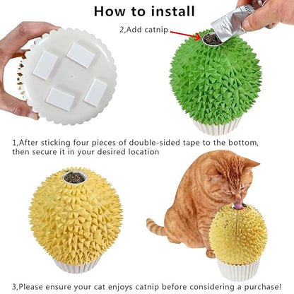 Catnip Feeder and Self Grooming Toys - Cat Face Scratcher, Wall Corner Massage Comb for Indoor Cats (yellow)