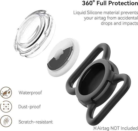 Waterproof Airtag Dog Collar Holder, Silicone & ABS Airtag Holder for Dog & Cat Collars, Ultra-Durable, Lightweight and Protective Airtag Case (Black & Rose, Large)