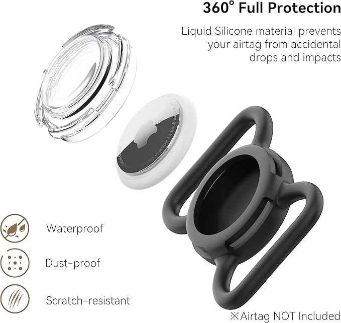 Waterproof Airtag Dog Collar Holder, Silicone & ABS Airtag Holder for Dog & Cat Collars, Ultra-Durable, Lightweight and Protective Airtag Case (Black & Rose, Large)