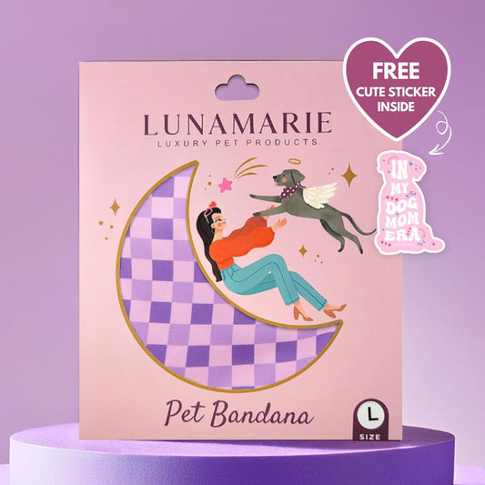 LunaMarie - Luxury Pet Birthday Bandanas -Premium & Silky Poly Fabric | 100% Handmade | Custom Shape Dual Layered (Violeta Rebel, X-Small)
