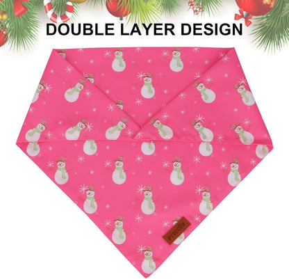 PTDECOR Christmas Dog Bandana, Santa Snowman Design Reversible Holiday Pet Scarf, Pink Triangle Fit Female Christmas Bandanas for Medium Large Dogs Pets (Large)