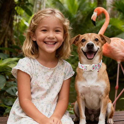 DOGWONG Pink Flamingo Dog Collar Spring Puppy Collars for Small Girl Boy Dogs Durable Soft Adjustable Dog Collar for Small Medium Large Dogs,XS