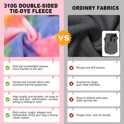 BEAUTYZOO Tie Dye Dog Hoodie Sweaters for Small Medium Size Dogs Girls Boys- Premium Quality, Ultra Soft, Superior Comfort Fit,Breathable Fleece Hooded Sweatshirt- Cold Weather Pet Clothes Winter Coat