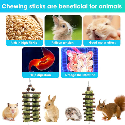 WDEFUN Natural Peach Wood Clover Cake Teeth Grinding Toy String - Rabbit Snack Chewing Toy, Safe and Durable Pet Teeth Grinding Rod, Caring for Dental Health