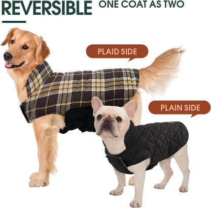 Kuoser Waterproof Dog Coat, Reversible Dog Jacket for Medium Dogs, Adjustable Durable Doggie Winter Coat Warm Puppy Cold Weather Apparel from Small to Large Breed, New Brown M