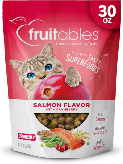 Fruitables Cat Treats Crunchy Salmon & Cranberry Cat Treats Healthy Low Calorie, High Protein Wheat, Corn & Soy Free 30 Ounces